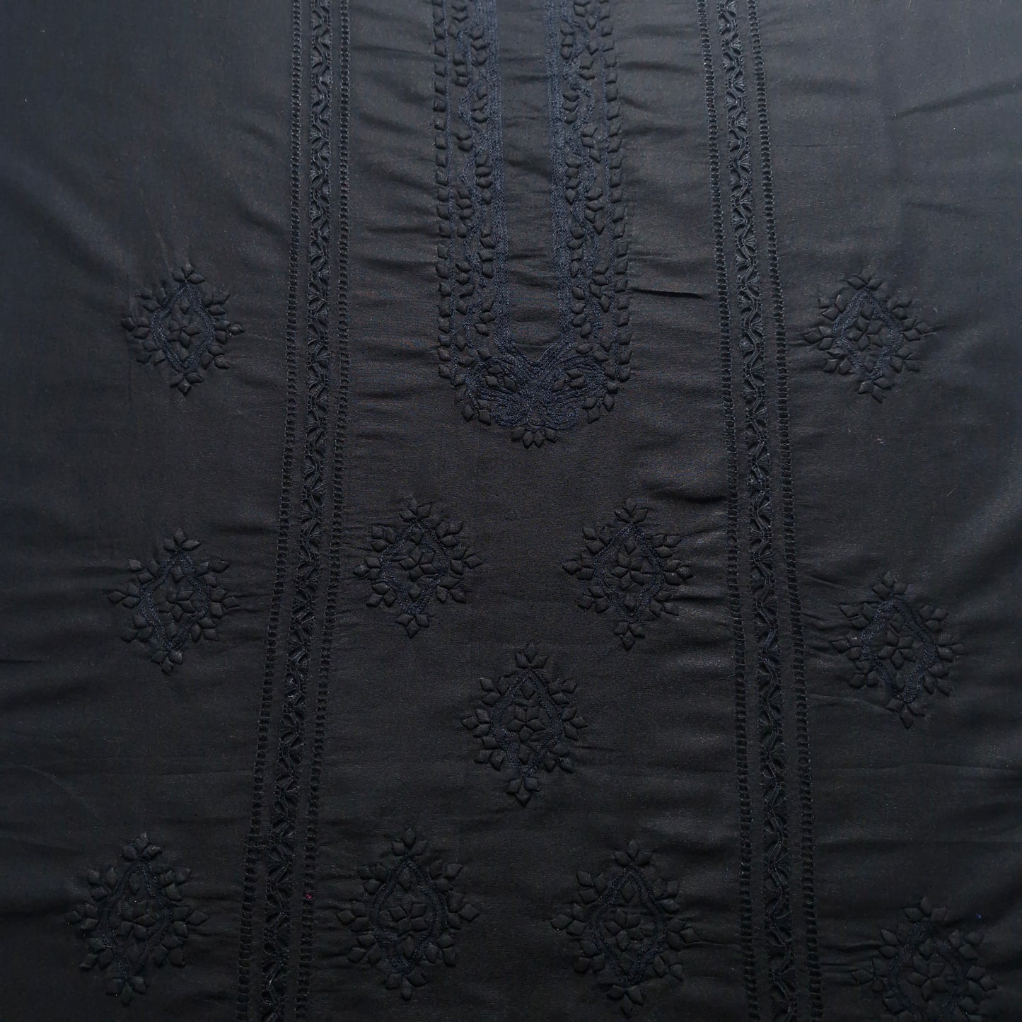 albaas | Tarkashi  Applique on Karandi Shirt's Front and Sleeves with Matching Plain Trousers - Unstitched 2PC Suit   | AKTAST-36537 -BLACK