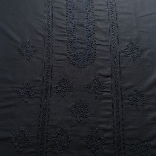 albaas | Tarkashi  Applique on Karandi Shirt's Front and Sleeves with Matching Plain Trousers - Unstitched 2PC Suit   | AKTAST-36537 -BLACK