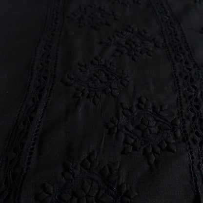 albaas | Tarkashi  Applique on Karandi Shirt's Front and Sleeves with Matching Plain Trousers - Unstitched 2PC Suit   | AKTAST-36537 -BLACK