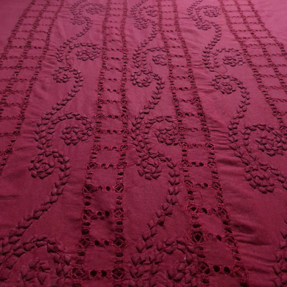 albaas | Tarkashi Applique on Karandi Shirt's Front and Sleeves with Matching Plain Trousers - Unstitched 2PC Suit   | AKTAST-36554-OX BLOOD