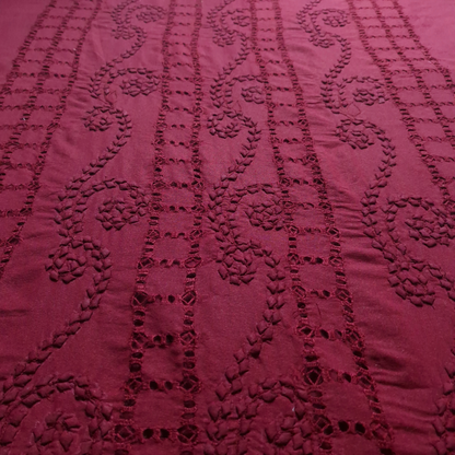 albaas | Tarkashi Applique on Karandi Shirt's Front and Sleeves with Matching Plain Trousers - Unstitched 2PC Suit   | AKTAST-36554-OX BLOOD