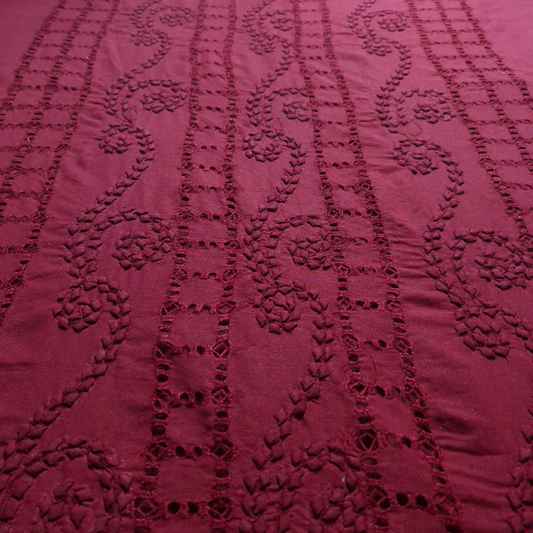 albaas | Tarkashi Applique on Karandi Shirt's Front and Sleeves with Matching Plain Trousers - Unstitched 2PC Suit   | AKTAST-36554-OX BLOOD