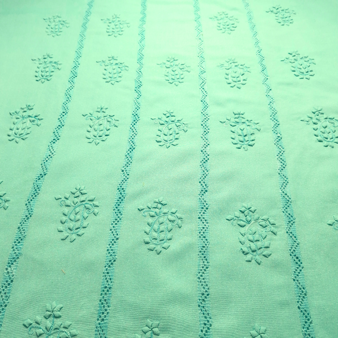 albaas | Tarkashi  Applique on Karandi Shirt's Front and Sleeves with Matching Plain Trousers - Unstitched 2PC Suit   | AKTAST-36557-LIGHT TURQUOISE