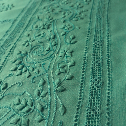 albaas | Tarkashi  Applique on Karandi Shirt's Front and Sleeves with Matching Plain Trousers - Unstitched 2PC Suit   | AKTAST-36557-LIGHT TURQUOISE