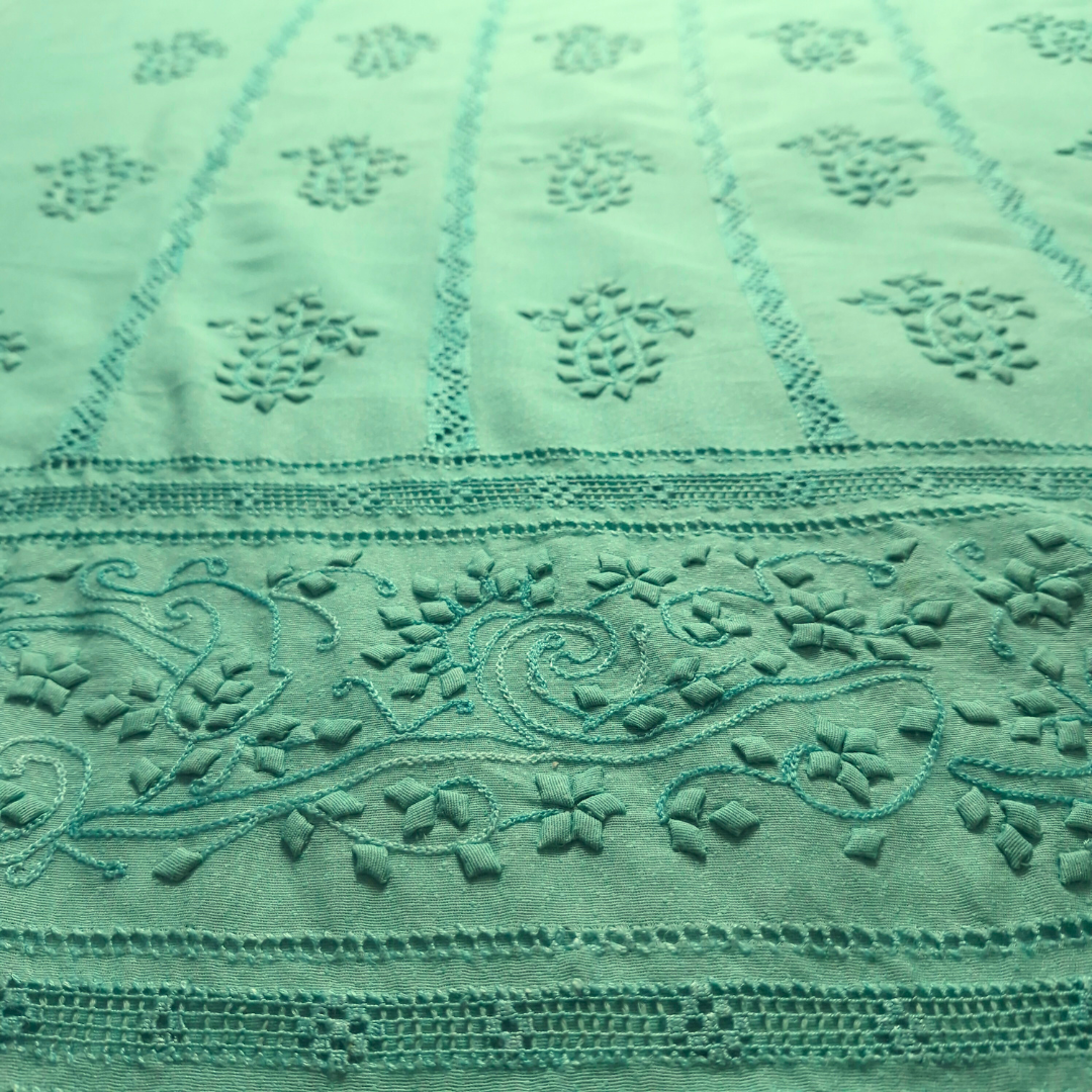 albaas | Tarkashi  Applique on Karandi Shirt's Front and Sleeves with Matching Plain Trousers - Unstitched 2PC Suit   | AKTAST-36557-LIGHT TURQUOISE