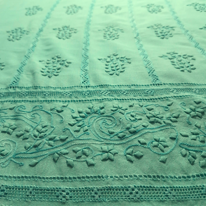 albaas | Tarkashi  Applique on Karandi Shirt's Front and Sleeves with Matching Plain Trousers - Unstitched 2PC Suit   | AKTAST-36557-LIGHT TURQUOISE