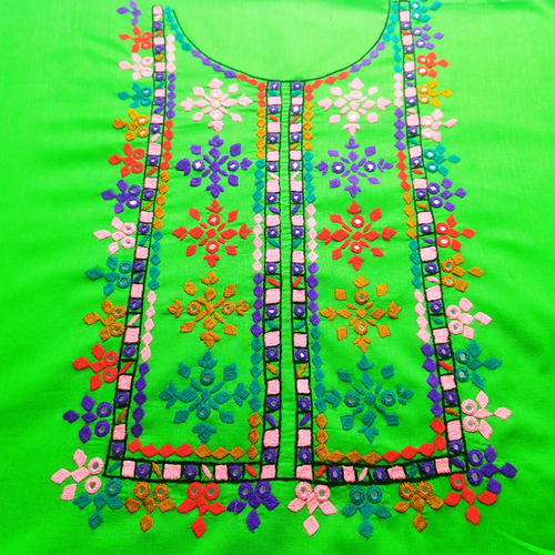 albaas | Balochi Hand Embroidery on Lawn Shirt's Front and Sleeves Unstitched 1PC   | ALBS2-PARROT GREEN