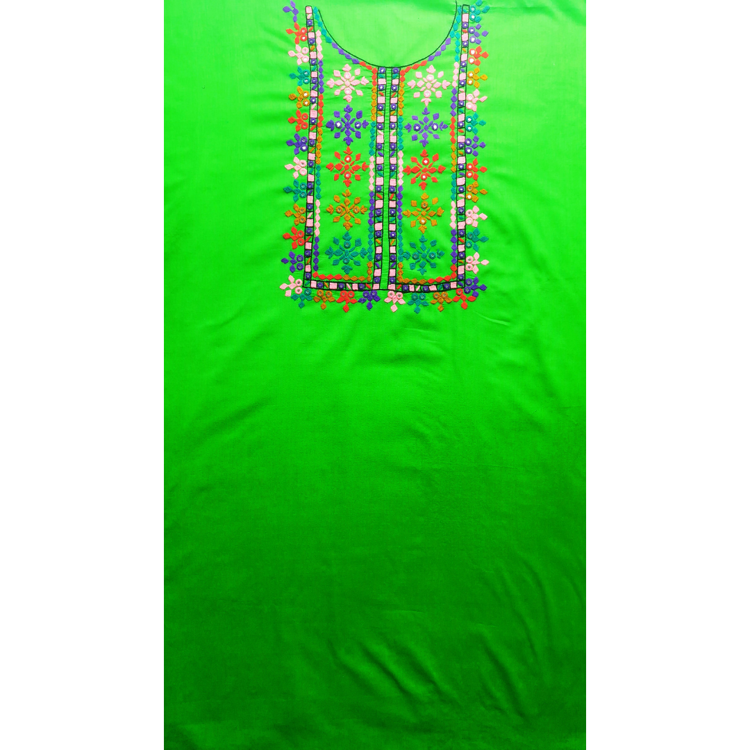 albaas | Balochi Hand Embroidery on Lawn Shirt's Front and Sleeves Unstitched 1PC   | ALBS2-PARROT GREEN