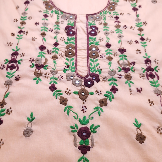 albaas | Thread Mirror Work on Lawn Shirt and Sleeves Unstitched 1PC   | ALFSMS-36705-DEEP PEACH