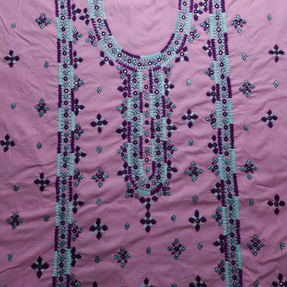 albaas | Thread Mirror Work Balochi Style on Lawn Shirt's Front,Back and Sleeves Unstitched   | ALFSMS-MR-1-LIGHT PURPLE