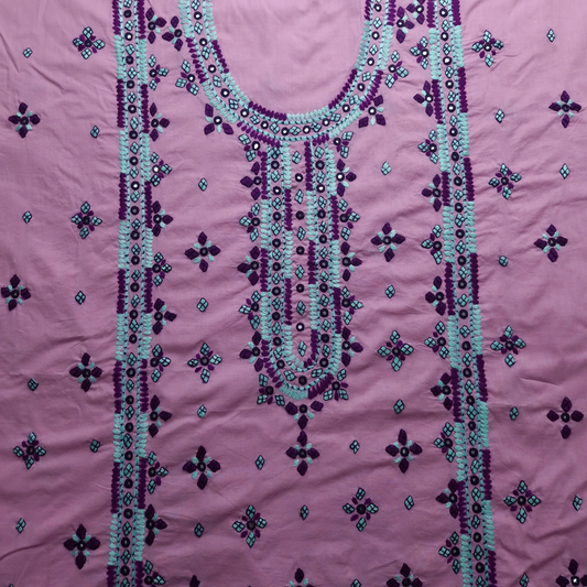 albaas | Thread Mirror Work Balochi Style on Lawn Shirt's Front,Back and Sleeves Unstitched   | ALFSMS-MR-1-LIGHT PURPLE