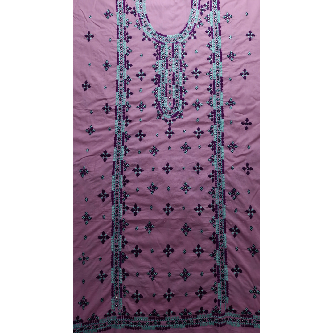 albaas | Thread Mirror Work Balochi Style on Lawn Shirt's Front,Back and Sleeves Unstitched   | ALFSMS-MR-1-LIGHT PURPLE