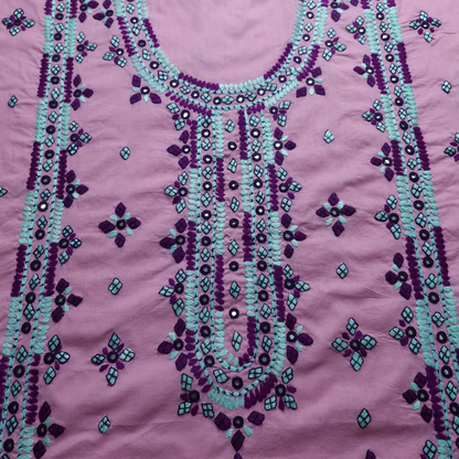 albaas | Thread Mirror Work Balochi Style on Lawn Shirt's Front,Back and Sleeves Unstitched   | ALFSMS-MR-1-LIGHT PURPLE