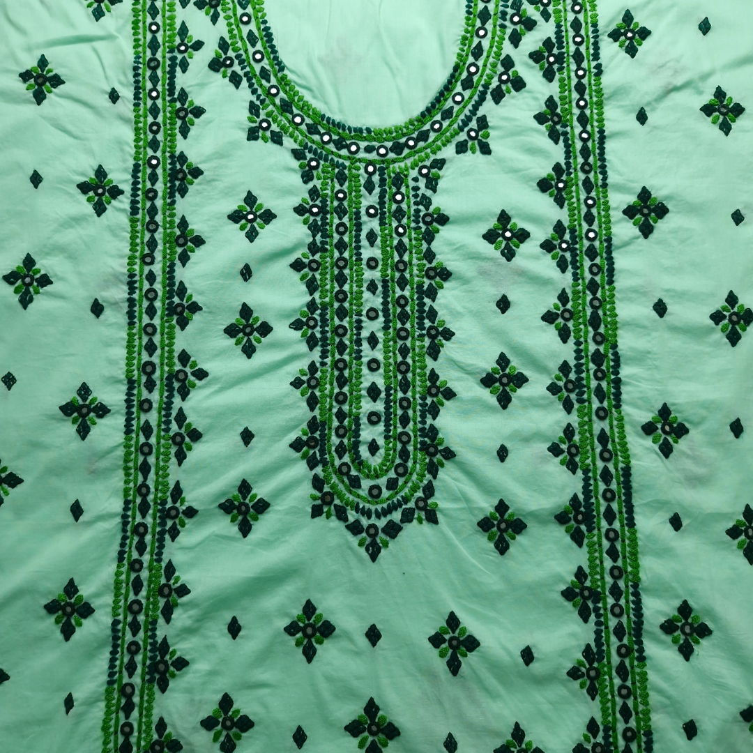 albaas | Thread Mirror Work Balochi Style on Lawn Shirt's Front,Back and Sleeves Unstitched   | ALFSMS-MR-1-MINT GREEN