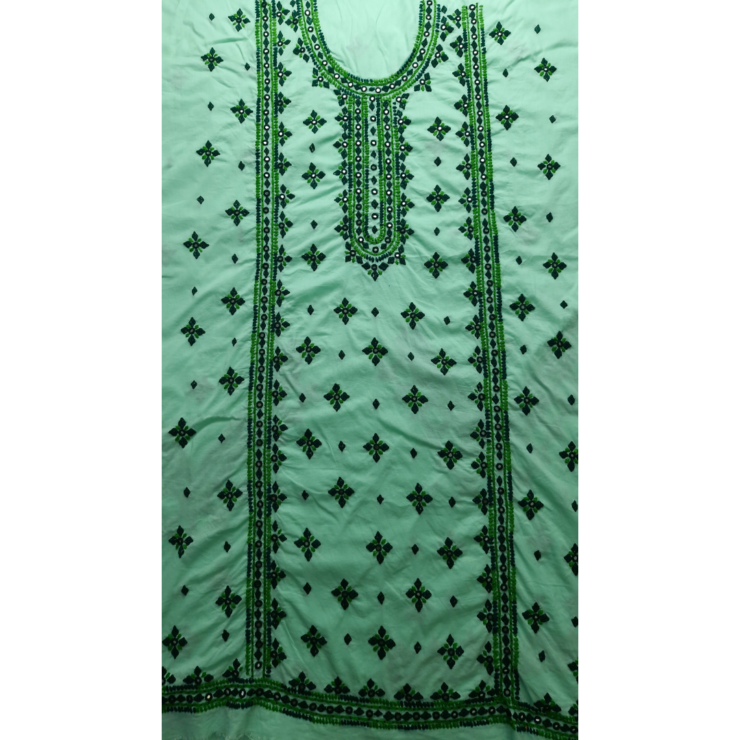 albaas | Thread Mirror Work Balochi Style on Lawn Shirt's Front,Back and Sleeves Unstitched   | ALFSMS-MR-1-MINT GREEN