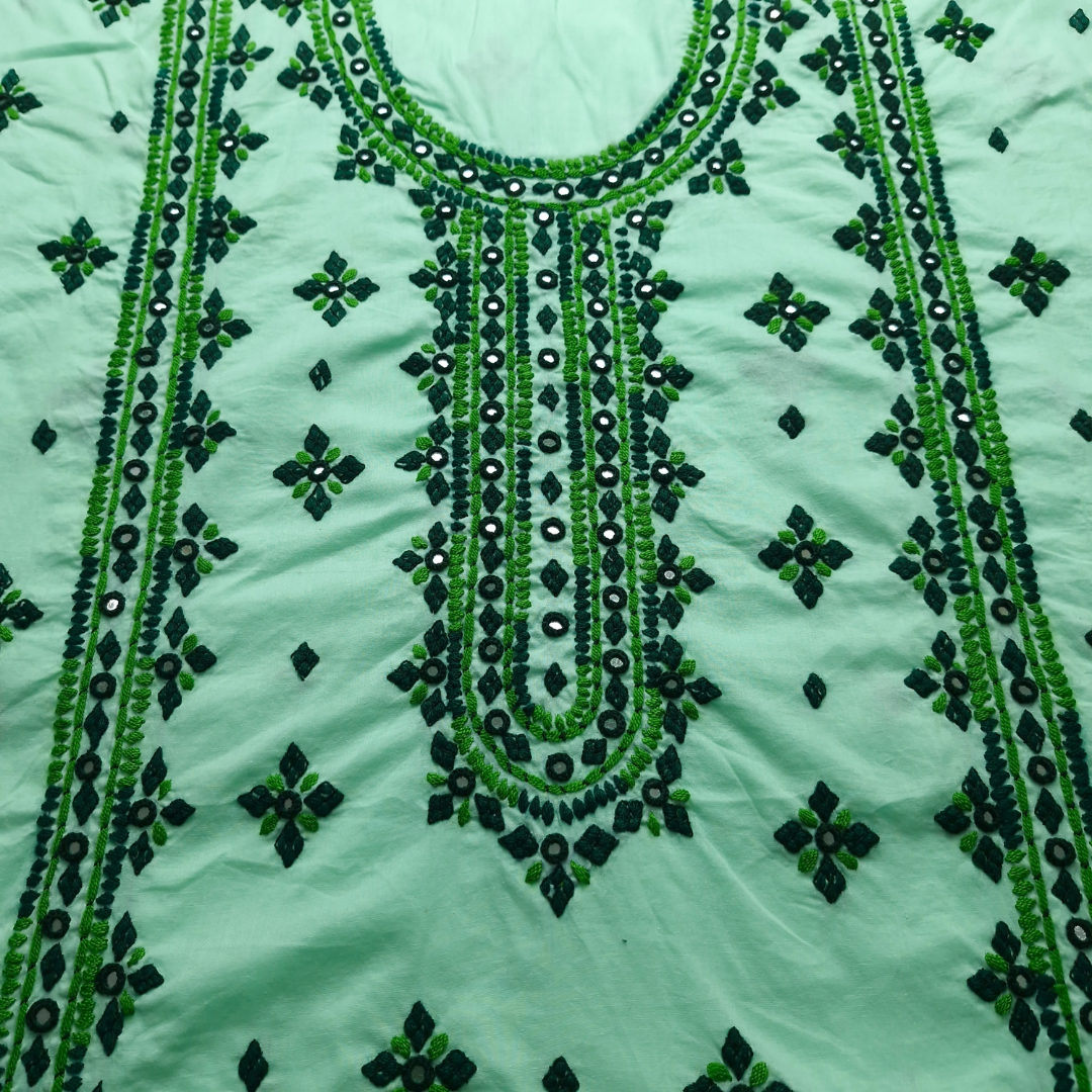 albaas | Thread Mirror Work Balochi Style on Lawn Shirt's Front,Back and Sleeves Unstitched   | ALFSMS-MR-1-MINT GREEN