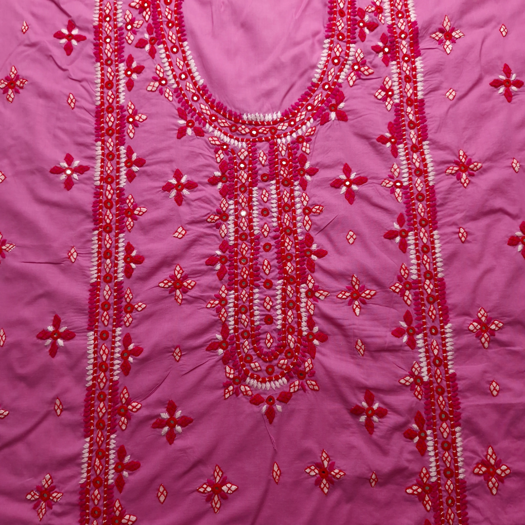 albaas | Thread Mirror Work Balochi Style on Lawn Shirt's Front,Back and Sleeves Unstitched   | ALFSMS-MR-1-TEA PINK