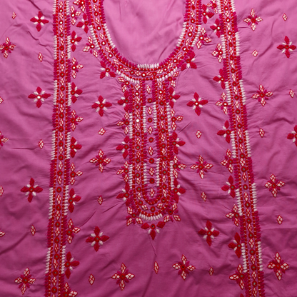 albaas | Thread Mirror Work Balochi Style on Lawn Shirt's Front,Back and Sleeves Unstitched   | ALFSMS-MR-1-TEA PINK