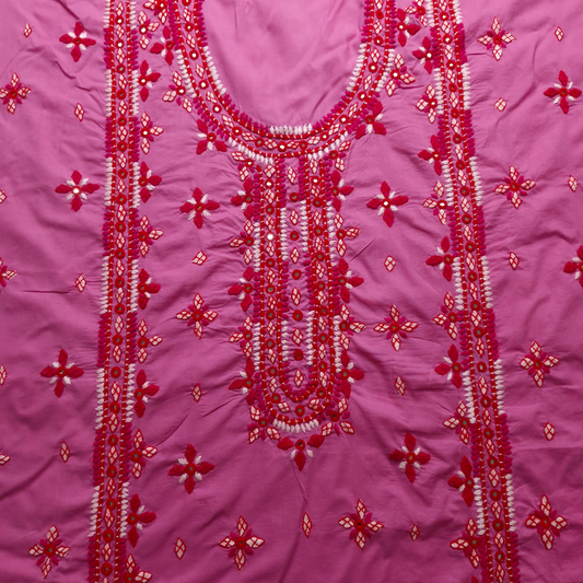 albaas | Thread Mirror Work Balochi Style on Lawn Shirt's Front,Back and Sleeves Unstitched   | ALFSMS-MR-1-TEA PINK