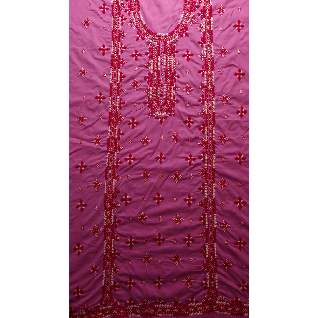 albaas | Thread Mirror Work Balochi Style on Lawn Shirt's Front,Back and Sleeves Unstitched   | ALFSMS-MR-1-TEA PINK