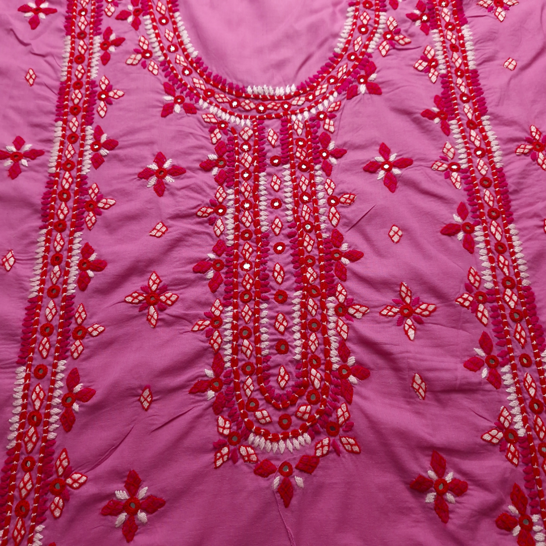 albaas | Thread Mirror Work Balochi Style on Lawn Shirt's Front,Back and Sleeves Unstitched   | ALFSMS-MR-1-TEA PINK