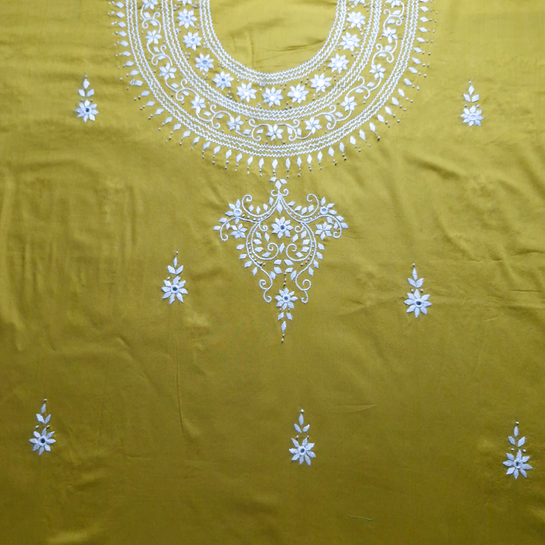 albaas | Minimal Hand Embroidery on Lawn Shirt's Front and Sleeves Unstitched 1PC   | ALFSMS-N1-WHITE-O-MUSTARD