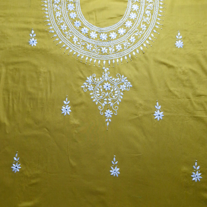 albaas | Minimal Hand Embroidery on Lawn Shirt's Front and Sleeves Unstitched 1PC   | ALFSMS-N1-WHITE-O-MUSTARD