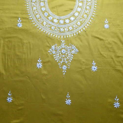 albaas | Minimal Hand Embroidery on Lawn Shirt's Front and Sleeves Unstitched 1PC   | ALFSMS-N1-WHITE-O-MUSTARD