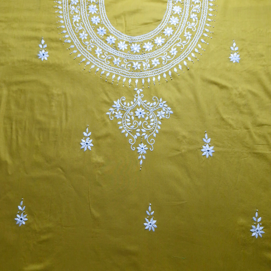 albaas | Minimal Hand Embroidery on Lawn Shirt's Front and Sleeves Unstitched 1PC   | ALFSMS-N1-WHITE-O-MUSTARD