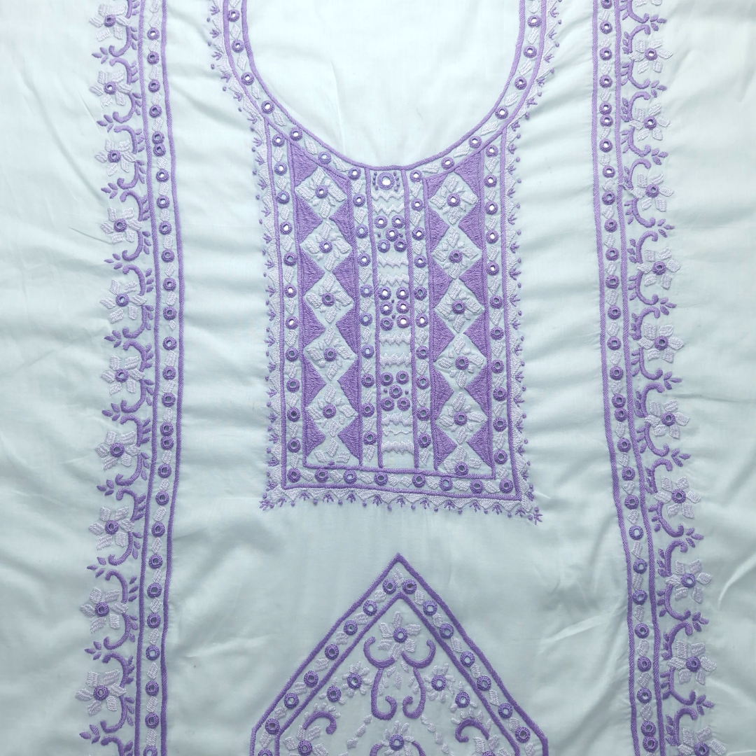 albaas | Filling Stitch with Mirror/Bullion Knots on Lawn Shirt's Front and Sleeves Unstitched | ALFSMS-S3-WHITE