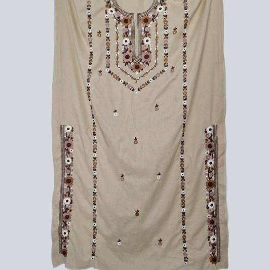albaas | Filling Stitch with Bullion Knots on Lawn Shirt's Front and Sleeves  - Unstitched 1PC | ALFSS-S1-BEIGE