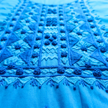 albaas | Satin Stitch+French Knots/Pakka Taanka on Bareeze Cotton Shirt's Front and Sleeves with Matching Plain Trousers - Unstitched 2PC Suit   | ALFSST-37003-BLUE