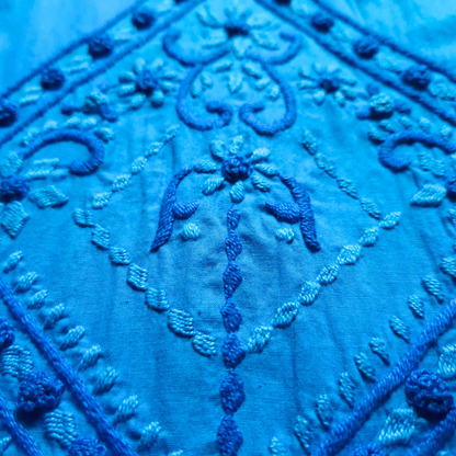 albaas | Satin Stitch+French Knots/Pakka Taanka on Bareeze Cotton Shirt's Front and Sleeves with Matching Plain Trousers - Unstitched 2PC Suit   | ALFSST-37003-BLUE