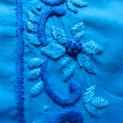 albaas | Satin Stitch+French Knots/Pakka Taanka on Bareeze Cotton Shirt's Front and Sleeves with Matching Plain Trousers - Unstitched 2PC Suit   | ALFSST-37003-BLUE