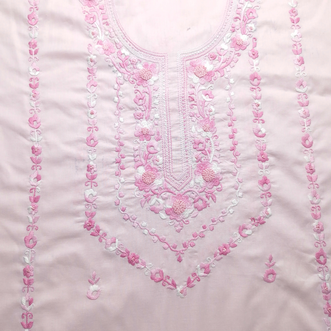 albaas | Filling Stitch with Bullion Knots on Lawn Shirt's Front and Sleeves with Matching Plain Trousers - Unstitched 2PC Suit   | ALFSST-S1-BABY PINK