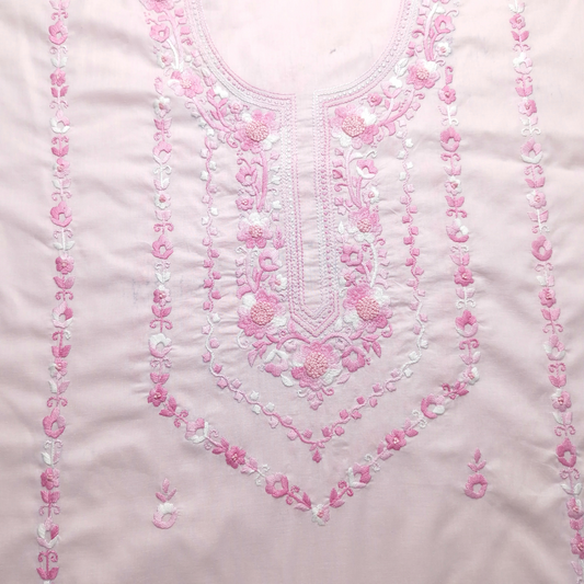 albaas | Filling Stitch with Bullion Knots on Lawn Shirt's Front and Sleeves with Matching Plain Trousers - Unstitched 2PC Suit   | ALFSST-S1-BABY PINK