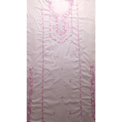 albaas | Filling Stitch with Bullion Knots on Lawn Shirt's Front and Sleeves with Matching Plain Trousers - Unstitched 2PC Suit   | ALFSST-S1-BABY PINK