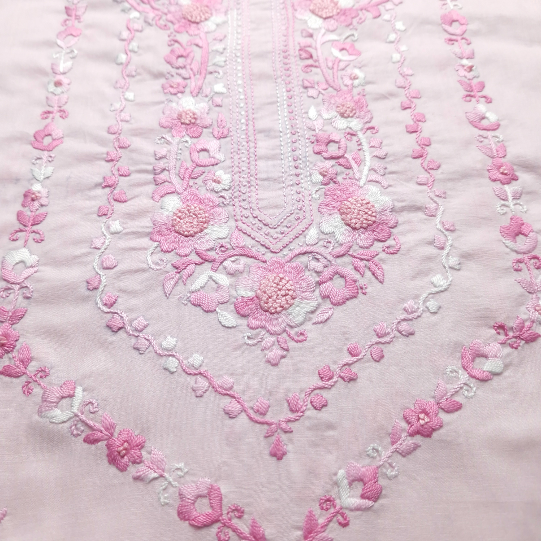 albaas | Filling Stitch with Bullion Knots on Lawn Shirt's Front and Sleeves with Matching Plain Trousers - Unstitched 2PC Suit   | ALFSST-S1-BABY PINK