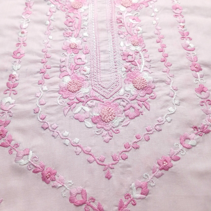 albaas | Filling Stitch with Bullion Knots on Lawn Shirt's Front and Sleeves with Matching Plain Trousers - Unstitched 2PC Suit   | ALFSST-S1-BABY PINK