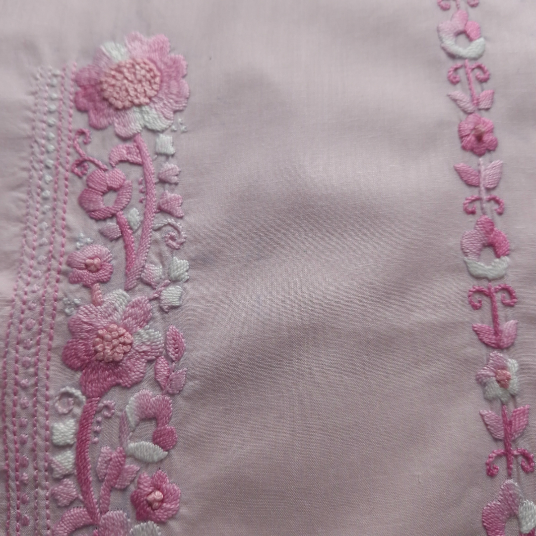 albaas | Filling Stitch with Bullion Knots on Lawn Shirt's Front and Sleeves with Matching Plain Trousers - Unstitched 2PC Suit   | ALFSST-S1-BABY PINK