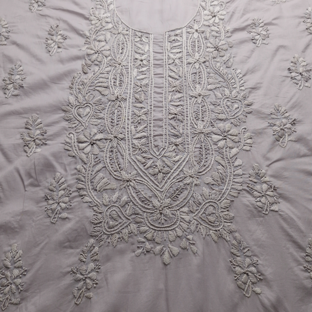 albaas | Lucknavi Chikankari on Soft Lawn Shirt's Front and Sleeves with Dupatta Sprayed with Motifs - Unstitched 2PC Suit   | ALLCSD-36701-BONE