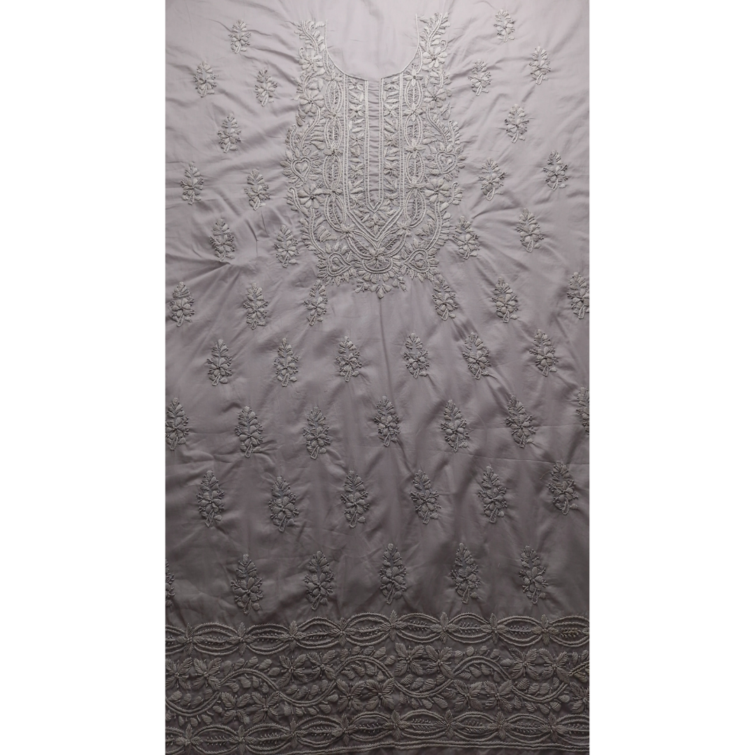 albaas | Lucknavi Chikankari on Soft Lawn Shirt's Front and Sleeves with Dupatta Sprayed with Motifs - Unstitched 2PC Suit   | ALLCSD-36701-BONE
