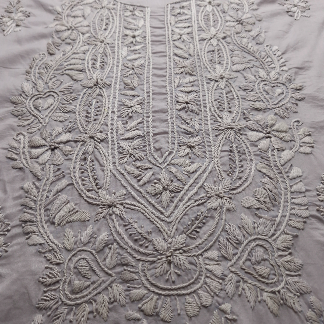 albaas | Lucknavi Chikankari on Soft Lawn Shirt's Front and Sleeves with Dupatta Sprayed with Motifs - Unstitched 2PC Suit   | ALLCSD-36701-BONE