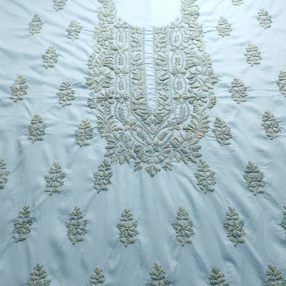 albaas | Lucknavi Chikankari on Soft Lawn Shirt's Front and Sleeves with Dupatta Sprayed with Motifs - Unstitched 2PC Suit   | ALLCSD-36701-ELECTRIC BLUE