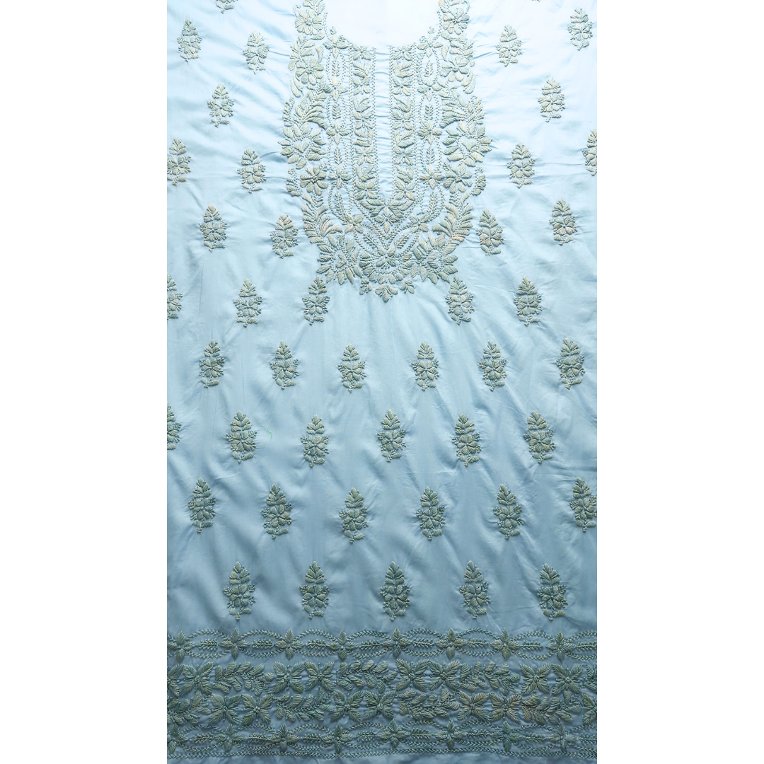 albaas | Lucknavi Chikankari on Soft Lawn Shirt's Front and Sleeves with Dupatta Sprayed with Motifs - Unstitched 2PC Suit   | ALLCSD-36701-ELECTRIC BLUE