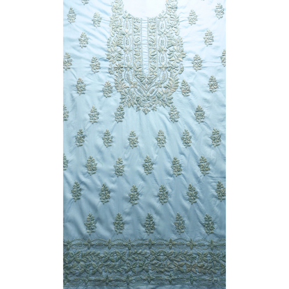 albaas | Lucknavi Chikankari on Soft Lawn Shirt's Front and Sleeves with Dupatta Sprayed with Motifs - Unstitched 2PC Suit   | ALLCSD-36701-ELECTRIC BLUE