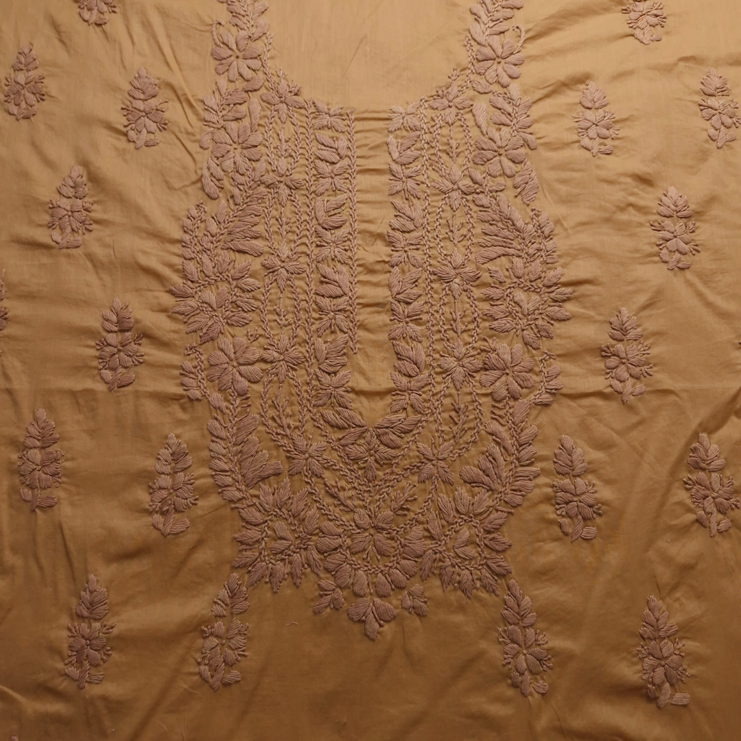 albaas | Lucknavi Chikankari on Soft Lawn Shirt's Front and Sleeves with Dupatta Sprayed with Motifs - Unstitched 2PC Suit   | ALLCSD-36701-GOLD WASH
