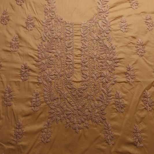 albaas | Lucknavi Chikankari on Soft Lawn Shirt's Front and Sleeves with Dupatta Sprayed with Motifs - Unstitched 2PC Suit   | ALLCSD-36701-GOLD WASH