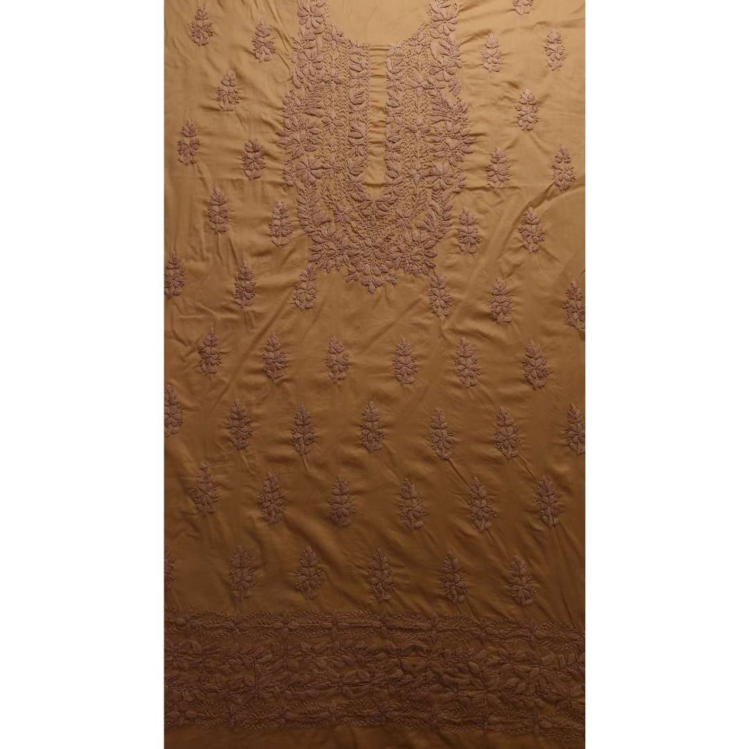 albaas | Lucknavi Chikankari on Soft Lawn Shirt's Front and Sleeves with Dupatta Sprayed with Motifs - Unstitched 2PC Suit   | ALLCSD-36701-GOLD WASH