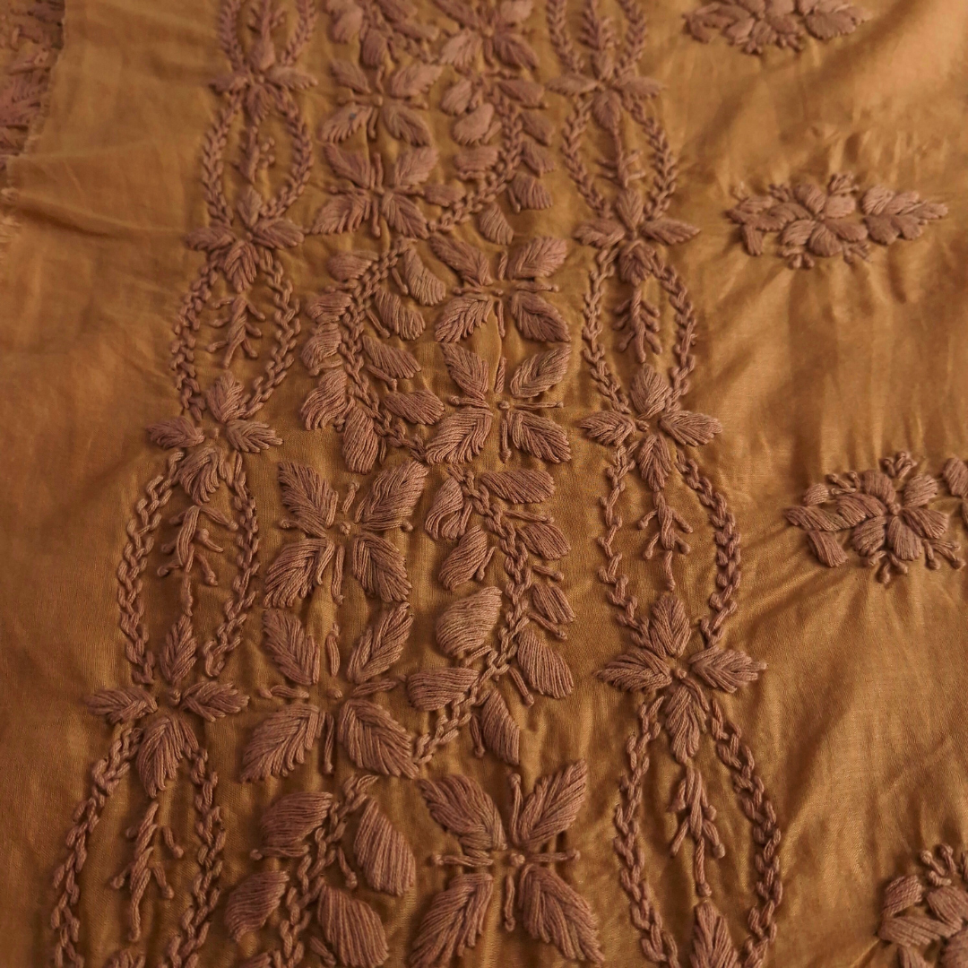 albaas | Lucknavi Chikankari on Soft Lawn Shirt's Front and Sleeves with Dupatta Sprayed with Motifs - Unstitched 2PC Suit   | ALLCSD-36701-GOLD WASH